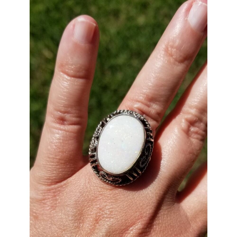 Stunning Estate Opal Sterling Silver Ring Size 6 Bold Statement Ring